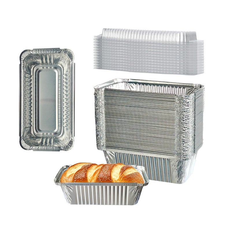 FUTINA 50 Pack 6.9" x 3.7" x 2.3" 1 LB Disposable Aluminum Premium Bread Tins, mini loaf pans with lids Used for baking bread, cakes, fruit pies, or refrigerated food - Image 1